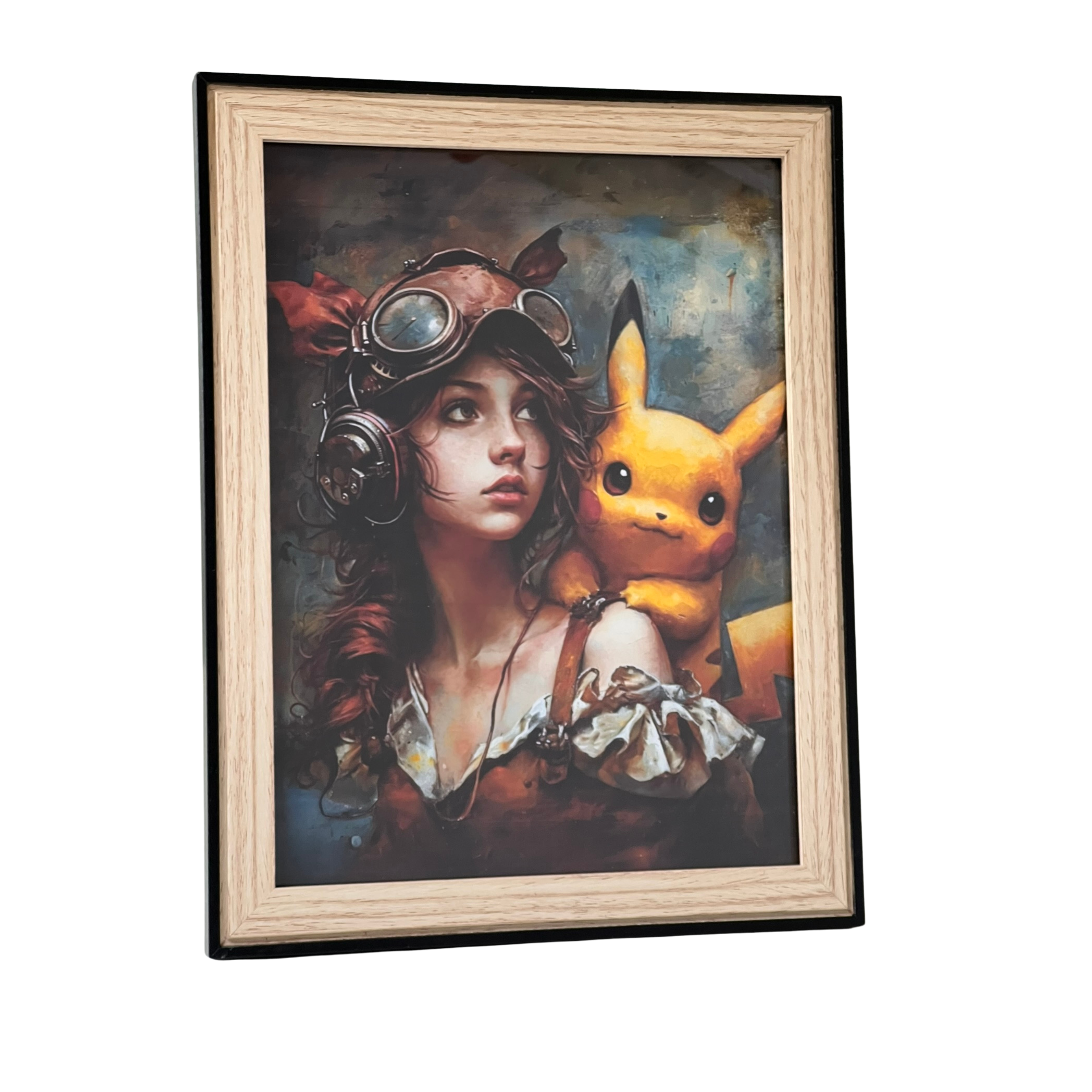 Schilderij Pikachu met Steampunck dame 2
